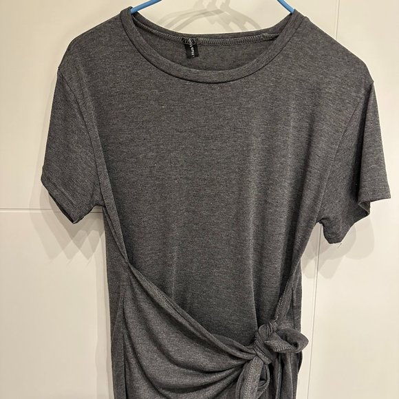 Front Knot T-Shirt Dress - Dark Grey - Picture 1 of 3